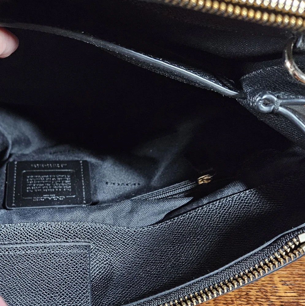 Coach Black Leather Double-Handle Crossbody Satchel with Gold Hardware